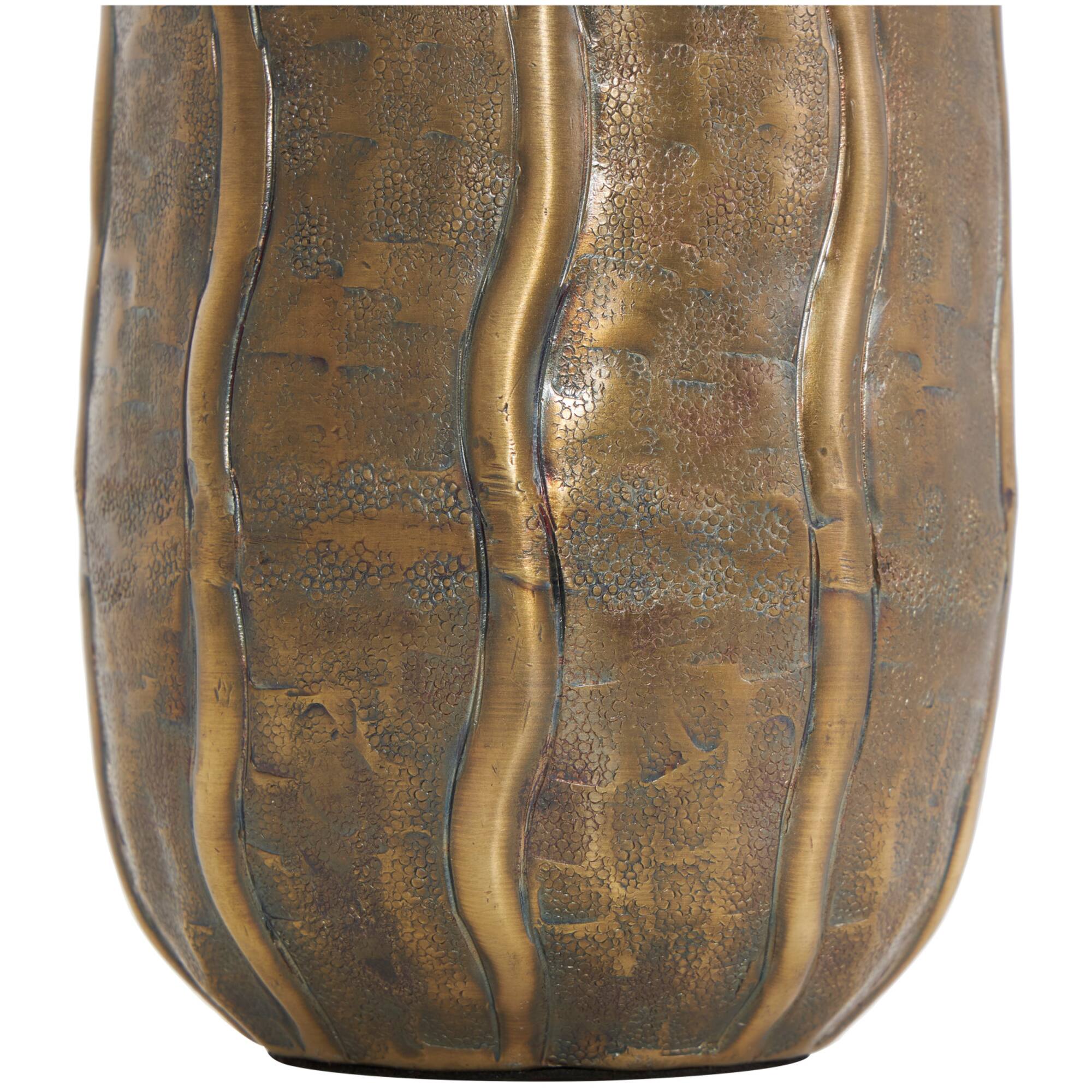 14" Brass Metal Snakeskin Inspired Vase with Dimensional Wavy Accents